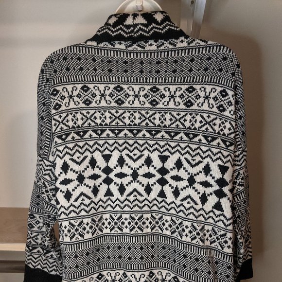 Sacred Threads Black and White Fair Isle Knit Open Front Oversized Cardigan - Picture 4 of 4